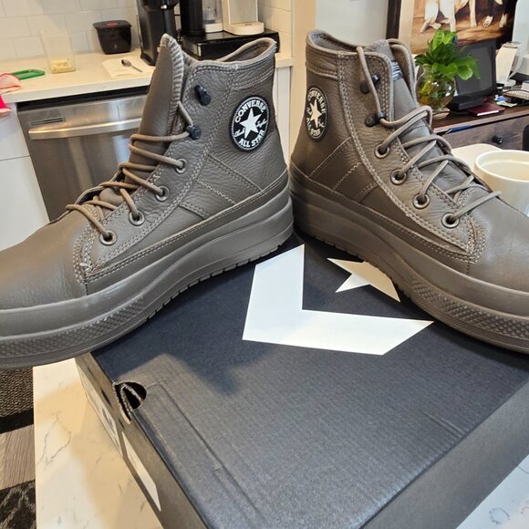 CONVERSE Men's Chuck Taylor All Star Equip Waterproof Leather BOOTS SZ 10 OLIVE - Picture 7 of 16